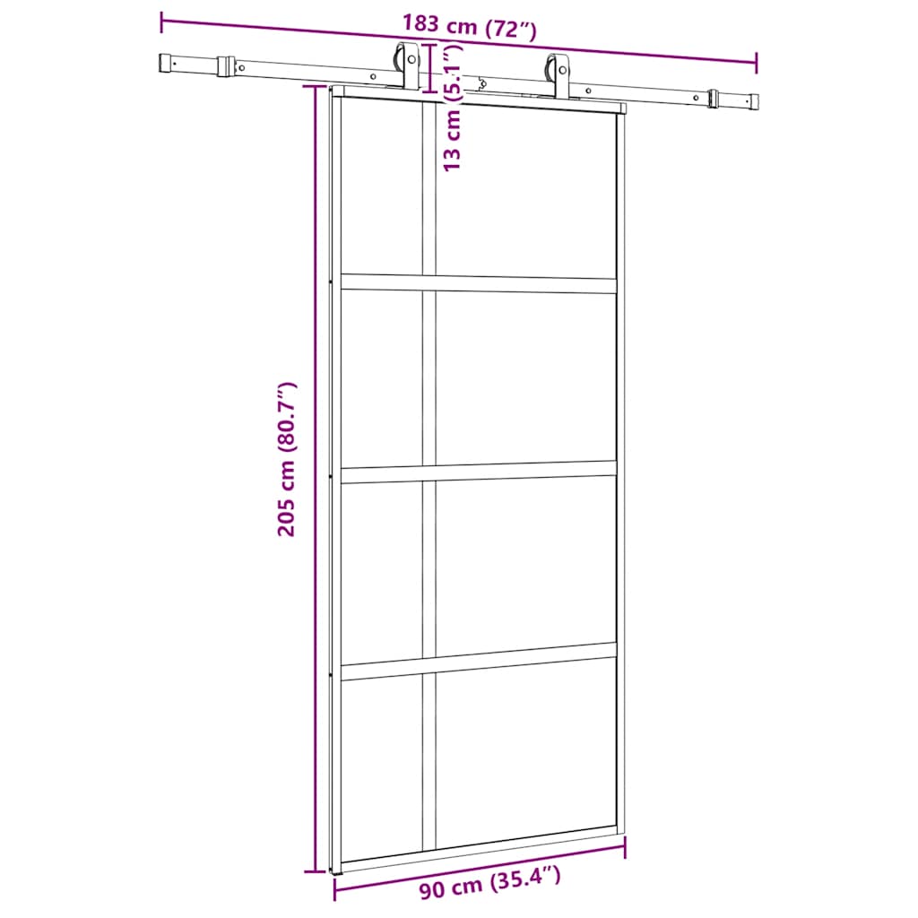Sliding Door with Hardware Set Black 90x205 cm Tempered Glass