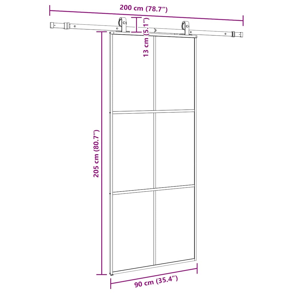 Sliding Door with Hardware Set Black 90x205 cm ESG Glass