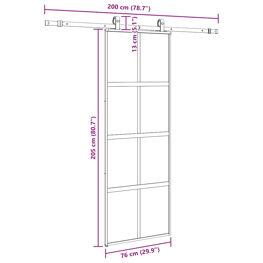 Sliding Door with Hardware Set Black 76x205 cm Tempered Glass