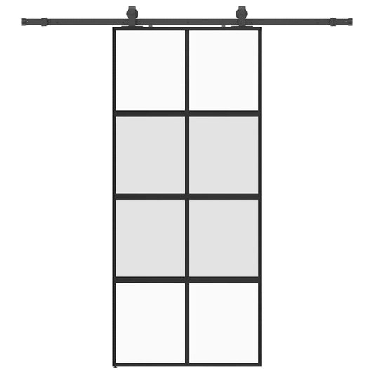 Sliding Door with Hardware Set Black 90x205 cm Tempered Glass