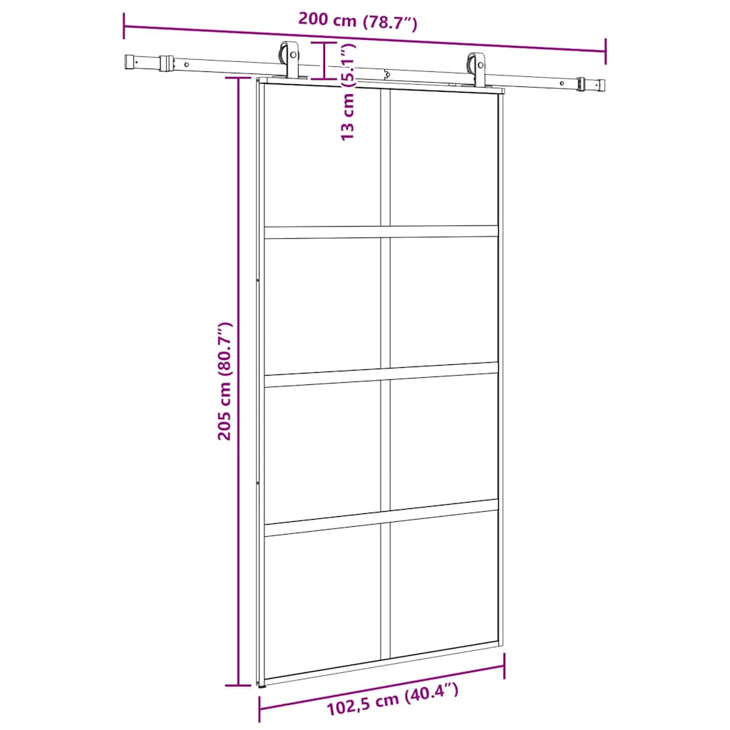 Sliding Door with Hardware Set Black 102.5x205 cm Tempered Glass