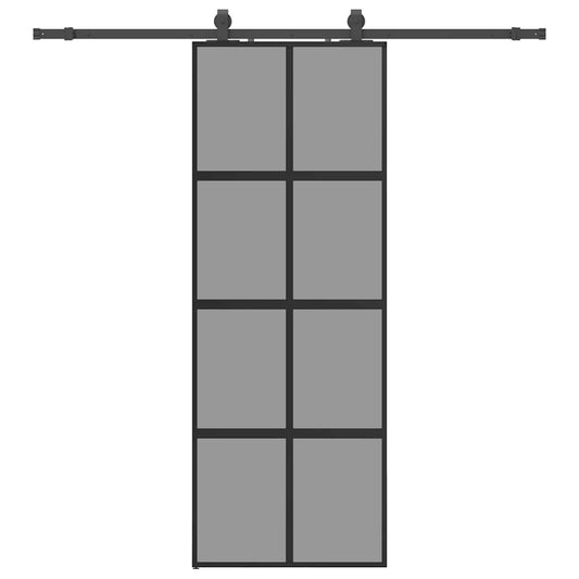 Sliding Door with Hardware Set Black 76x205 cm Tempered Glass