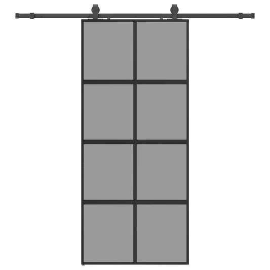 Sliding Door with Hardware Set Black 90x205 cm Tempered Glass