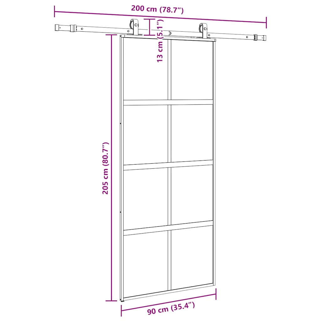 Sliding Door with Hardware Set Black 90x205 cm Tempered Glass