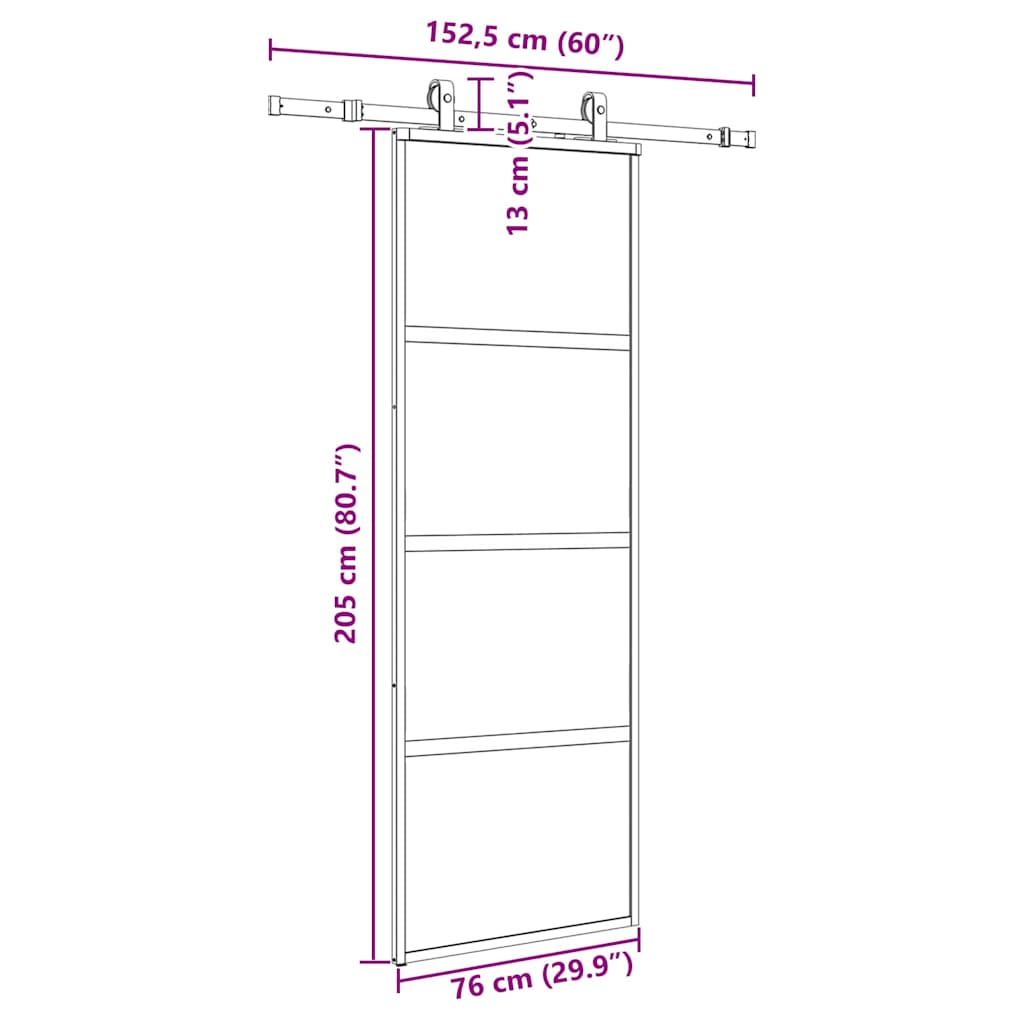 Sliding Door with Hardware Set Black 76x205 cm Tempered Glass
