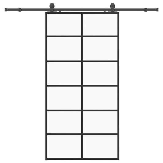 Sliding Door with Hardware Set Black 90x205 cm ESG Glass
