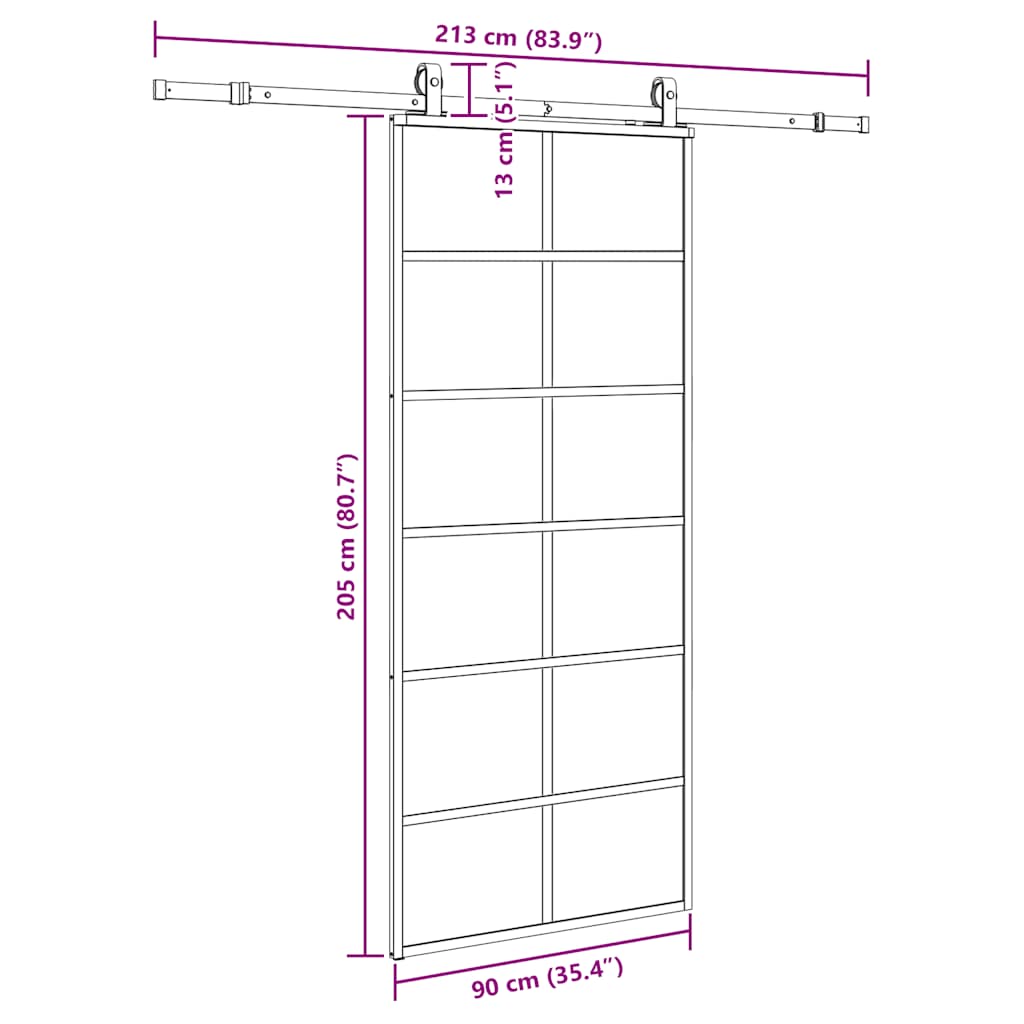 Sliding Door with Hardware Set Black 90x205 cm ESG Glass