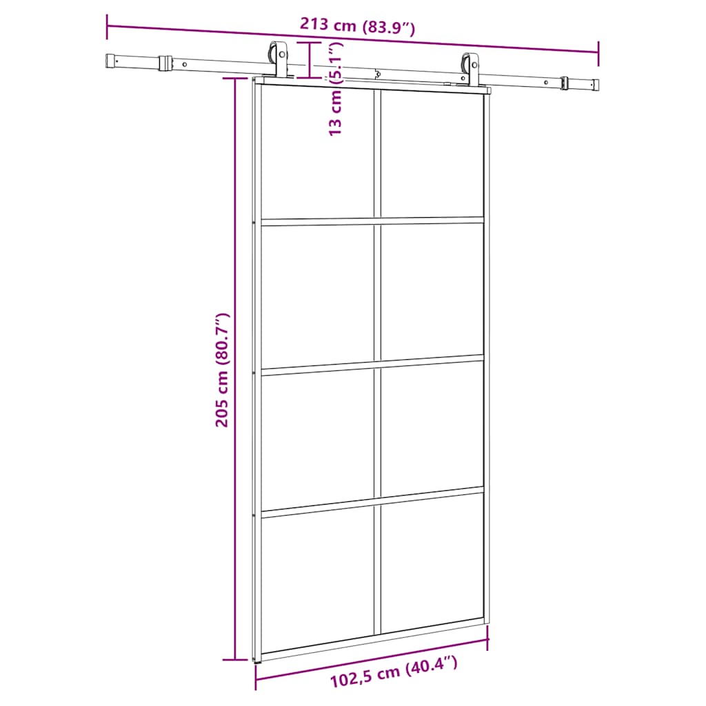 Sliding Door with Hardware Set Black 102.5x205 cm ESG Glass