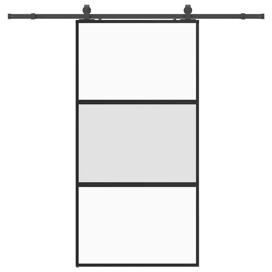 Sliding Door with Hardware Set Black 102.5x205 cm Tempered Glass