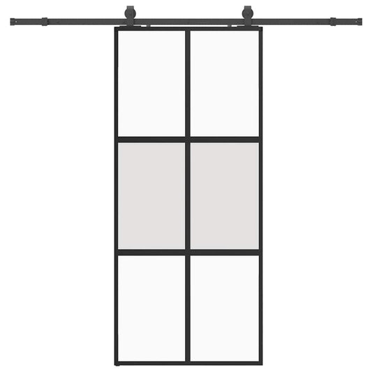 Sliding Door with Hardware Set Black 90x205 cm Tempered Glass