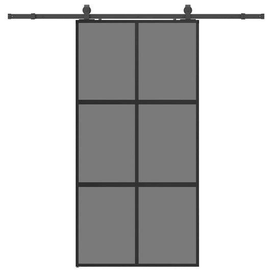 Sliding Door with Hardware Set Black 102.5x205 cm Tempered Glass