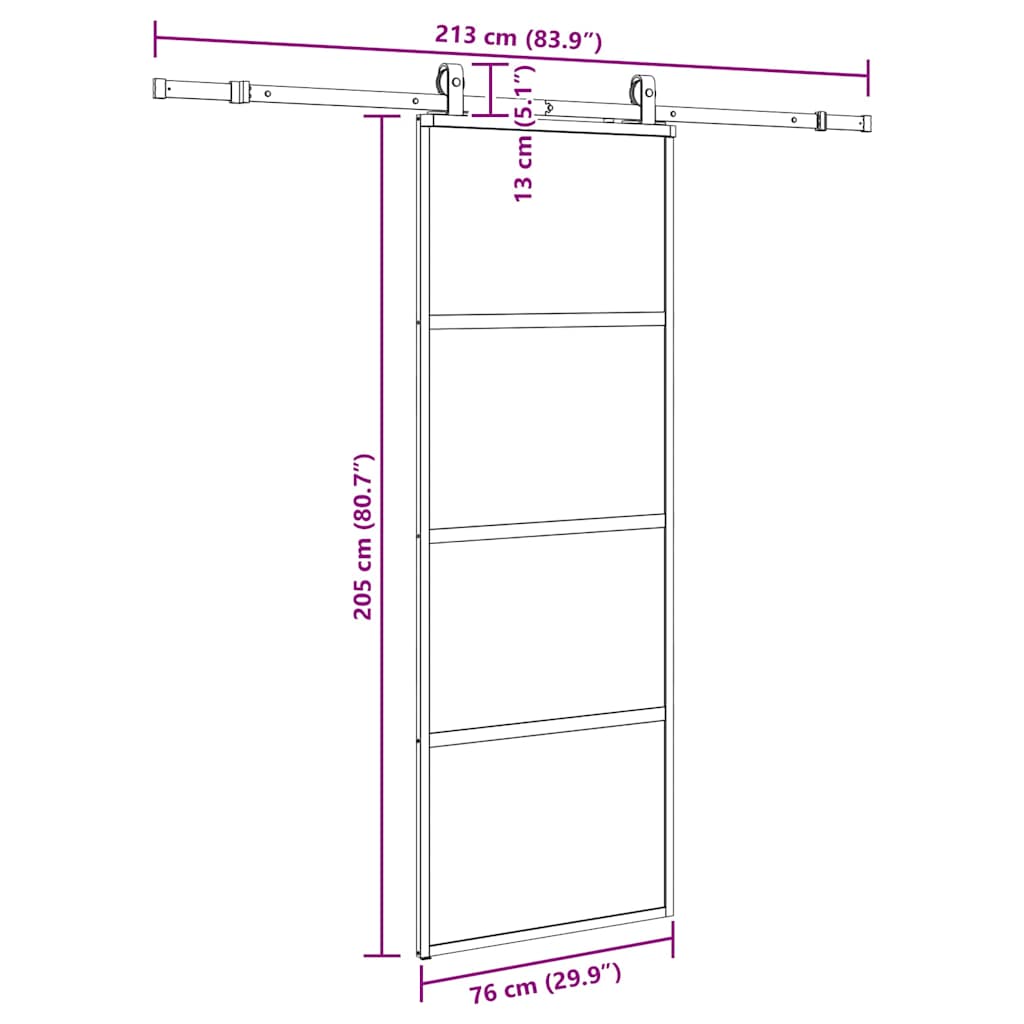 Sliding Door with Hardware Set Black 76x205 cm Tempered Glass