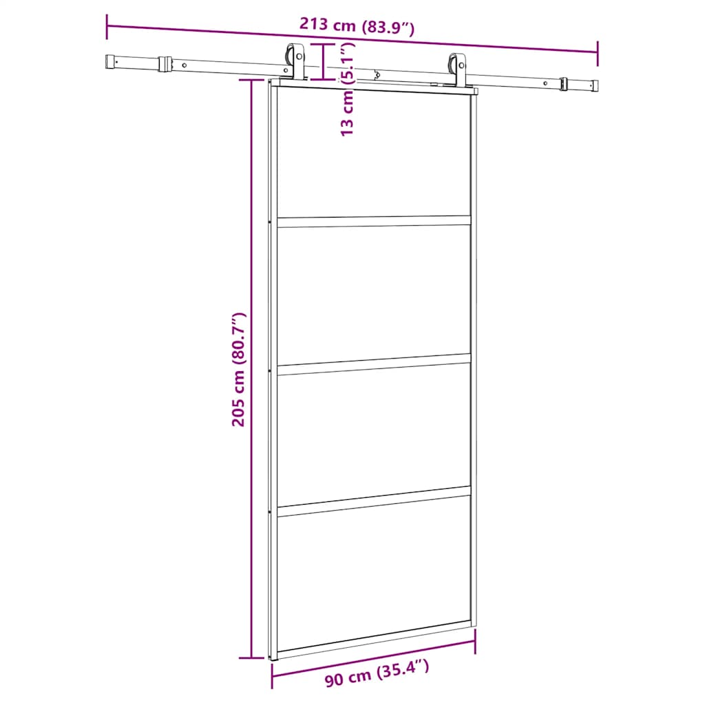 Sliding Door with Hardware Set Black 90x205 cm Tempered Glass