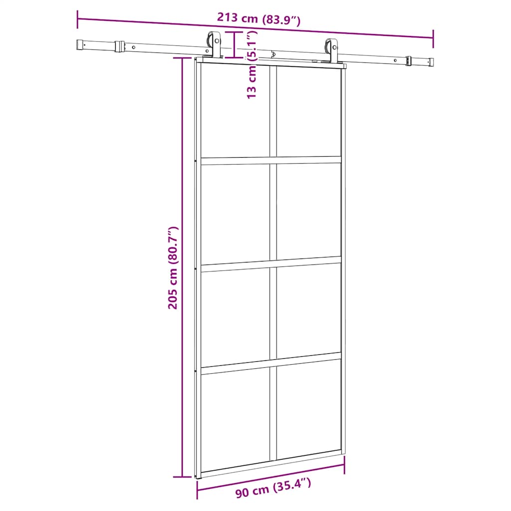 Sliding Door with Hardware Set Black 90x205 cm Tempered Glass
