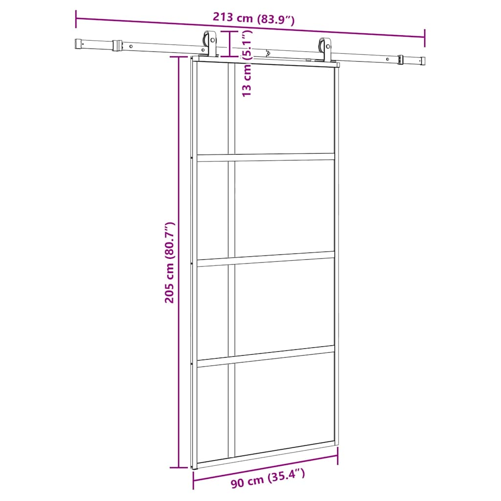 Sliding Door with Hardware Set Black 90x205 cm Tempered Glass