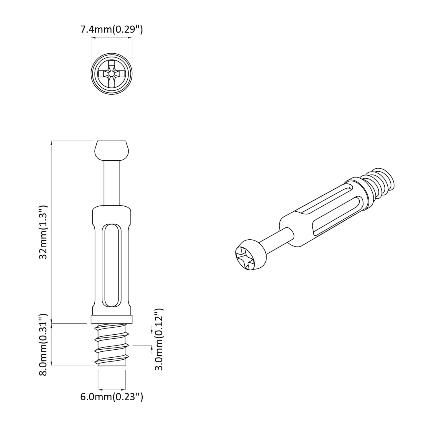 Cam Lock Screw 2 pcs Silver and Black M6 x 40 mm Metal