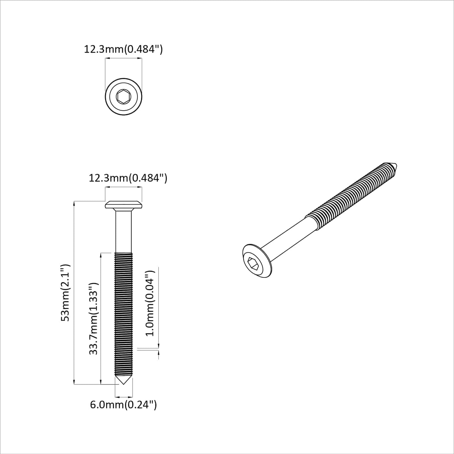 Screw 2 pcs Silver M6 x 50 mm Steel