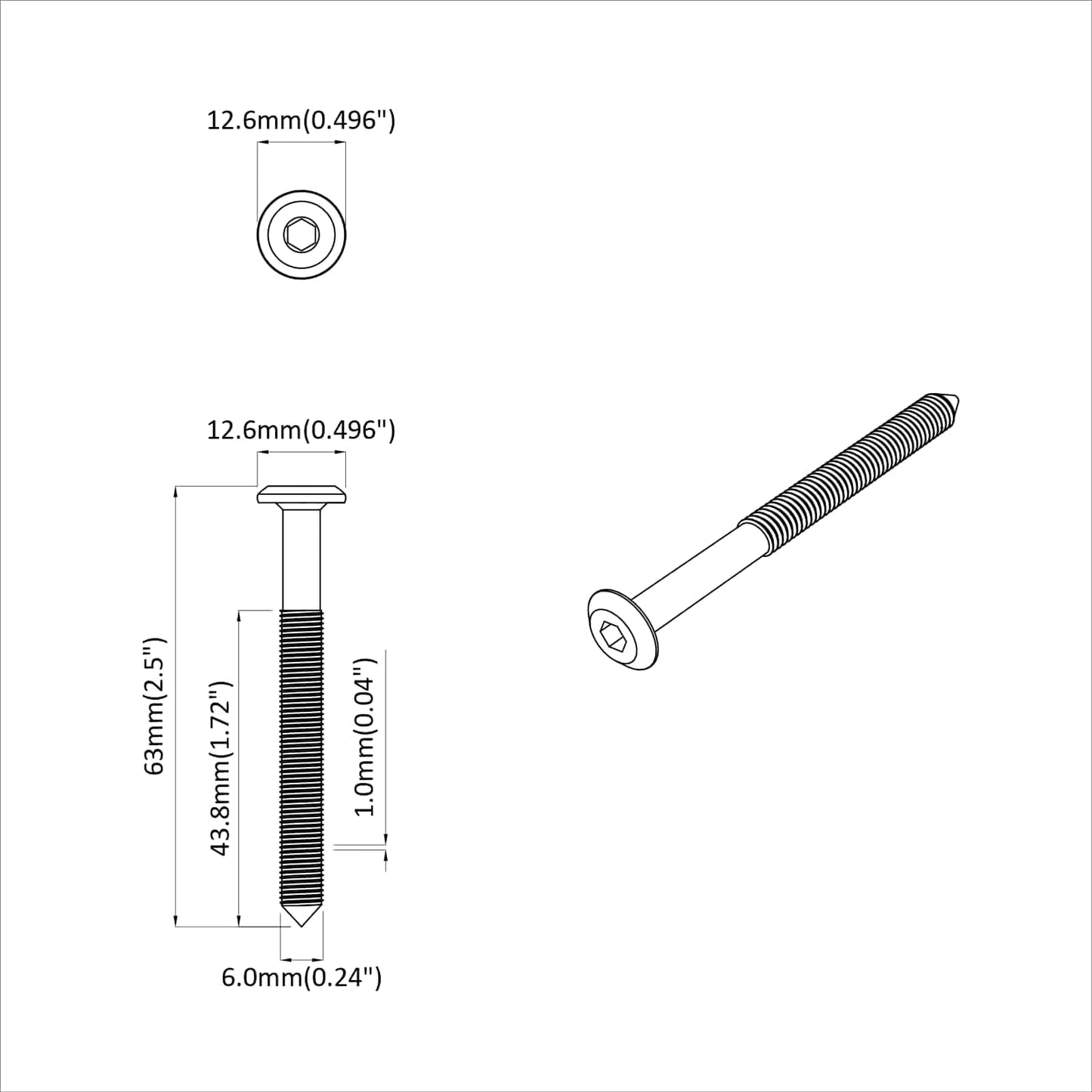 Screw 12 pcs Silver M6 x 60 mm Steel
