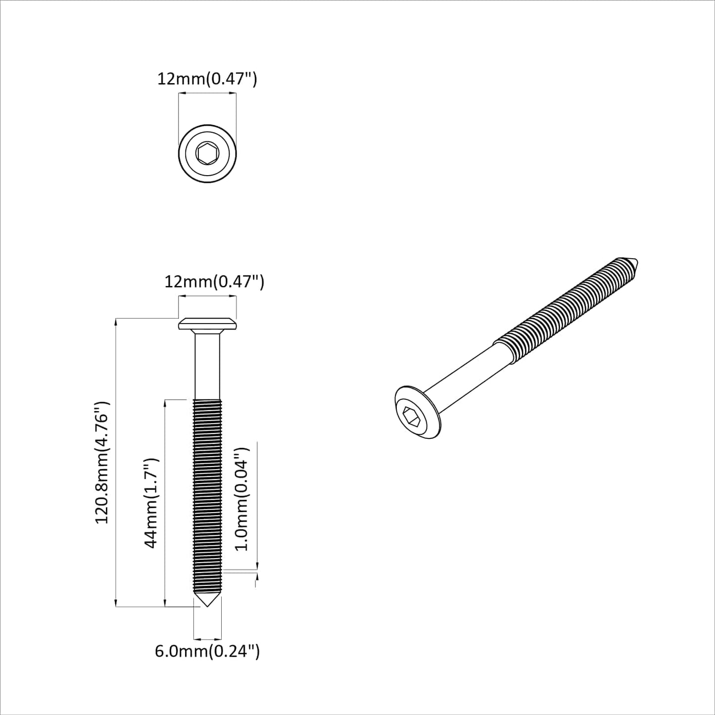 Screw 12 pcs Silver M6 x 100 mm Steel