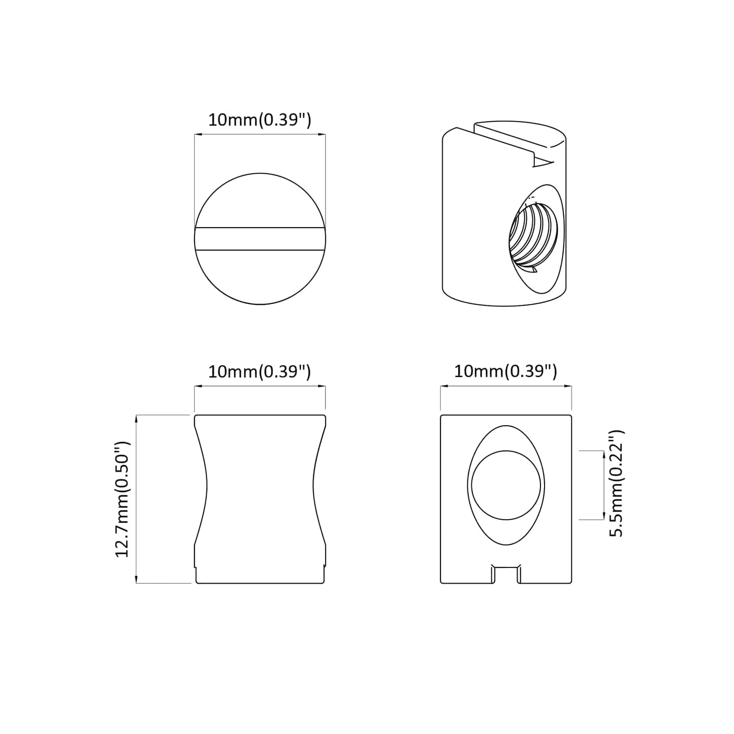 Barrel Nuts 2 pcs Silver M6 x 12 mm Metal