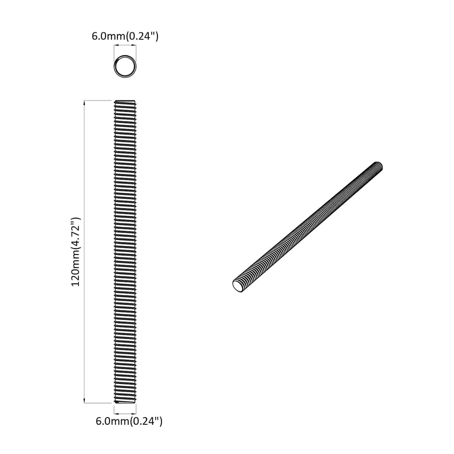 Threaded Rods 12 pcs Silver M6 x 120 mm Metal