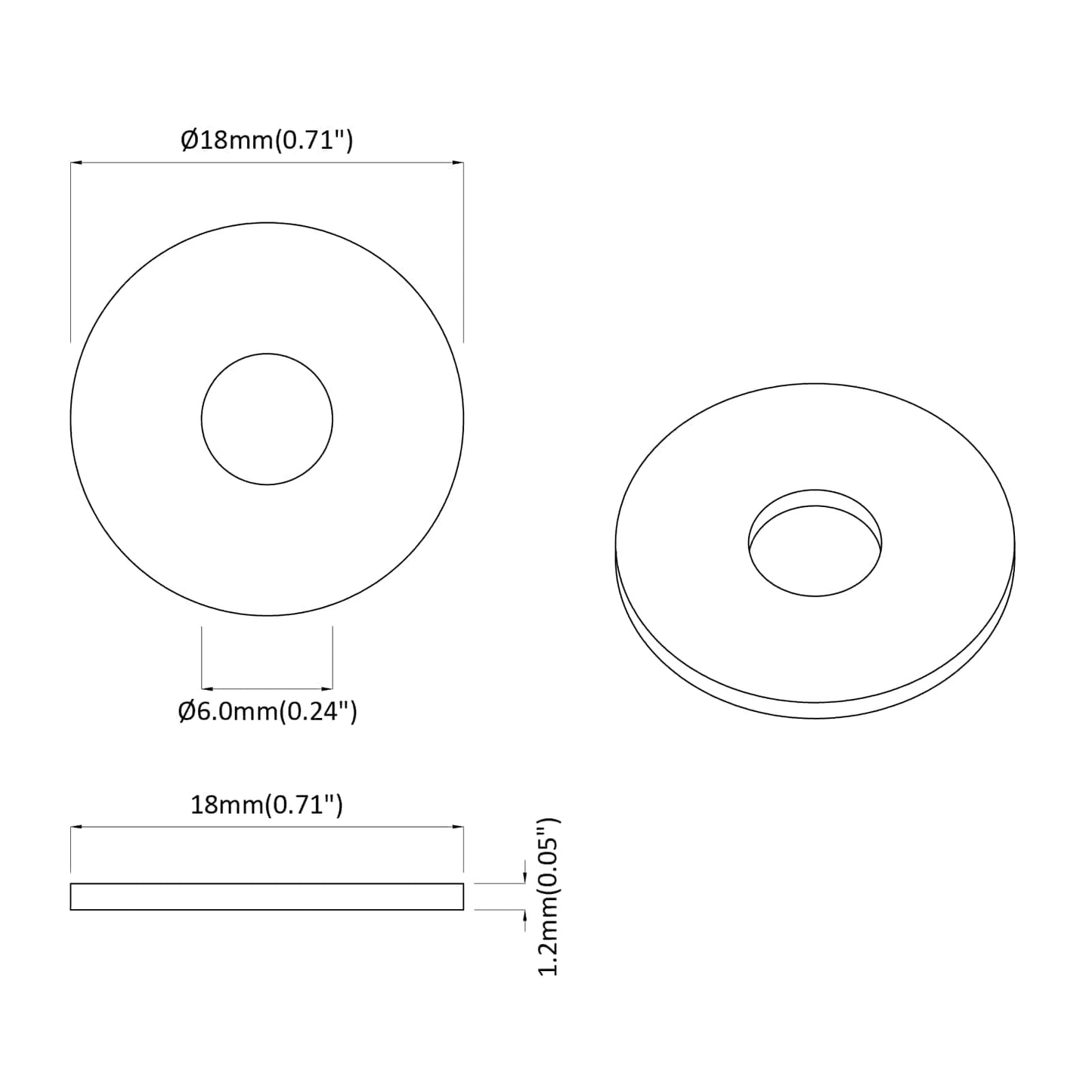 Washers 2 pcs Silver 18 x 18 x 1.2 mm Iron