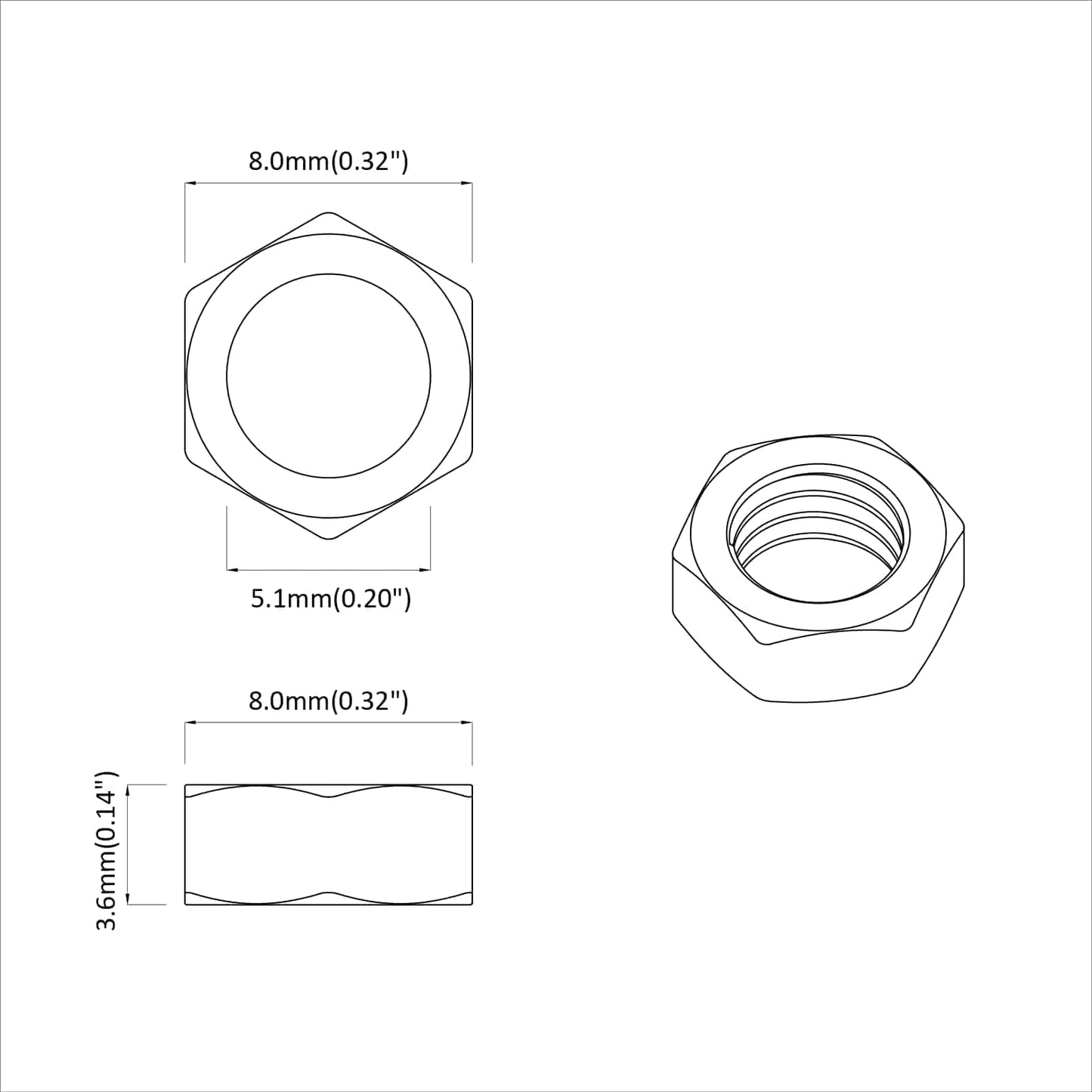Hex Nut 12 pcs Silver M6 Metal