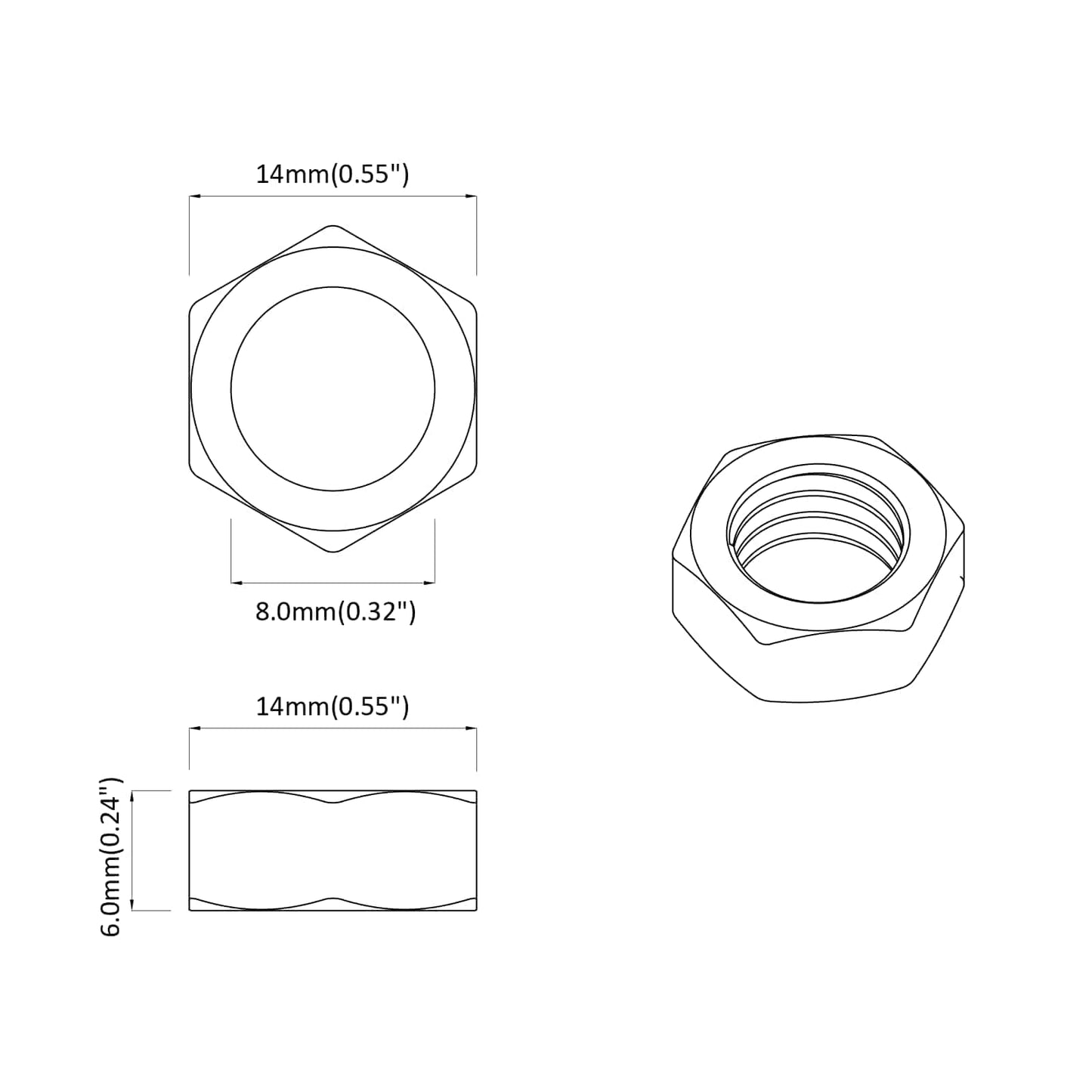 Hex Nut 3600 pcs Silver Metal