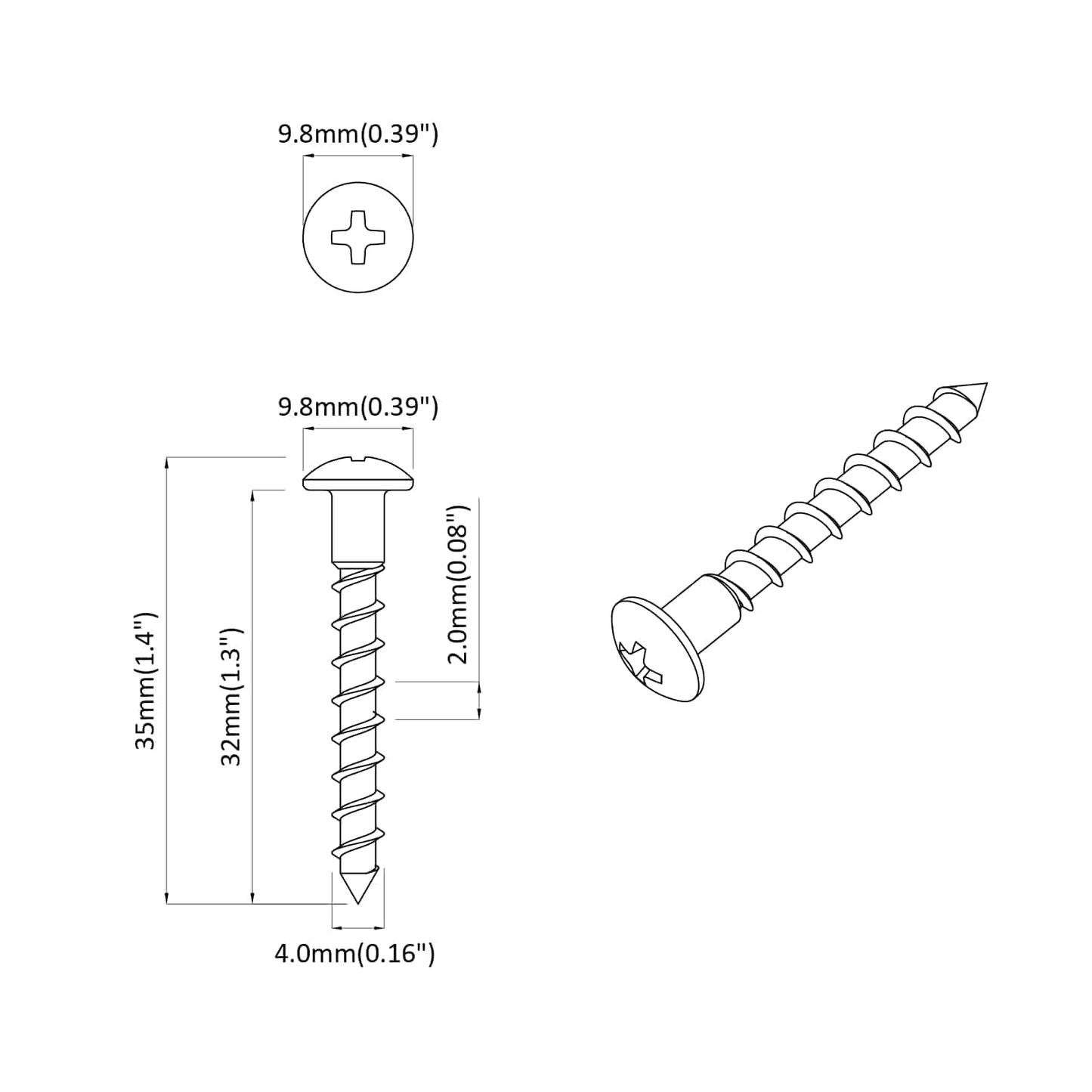 Screw 12 pcs Silver 9.8 x 35 mm Iron