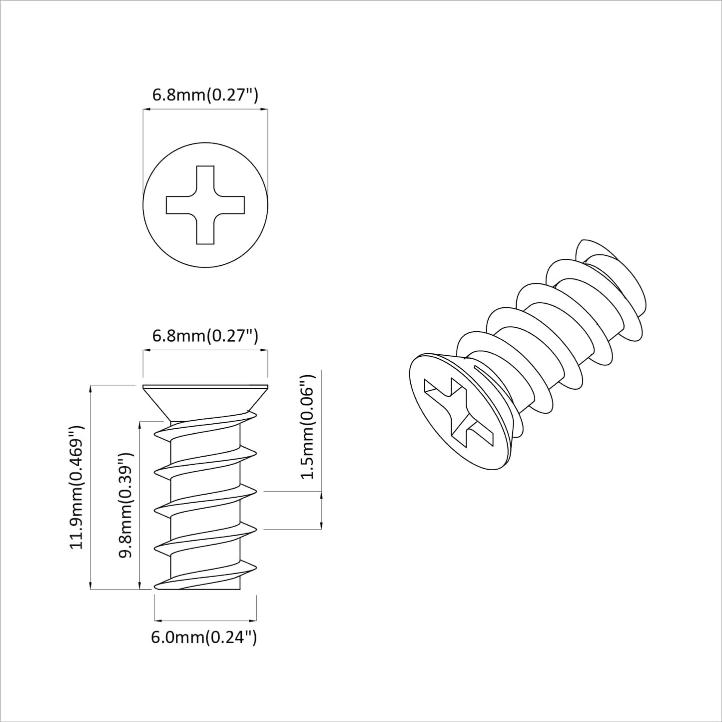 Screw 10909 pcs Silver M6 x 12 mm Iron