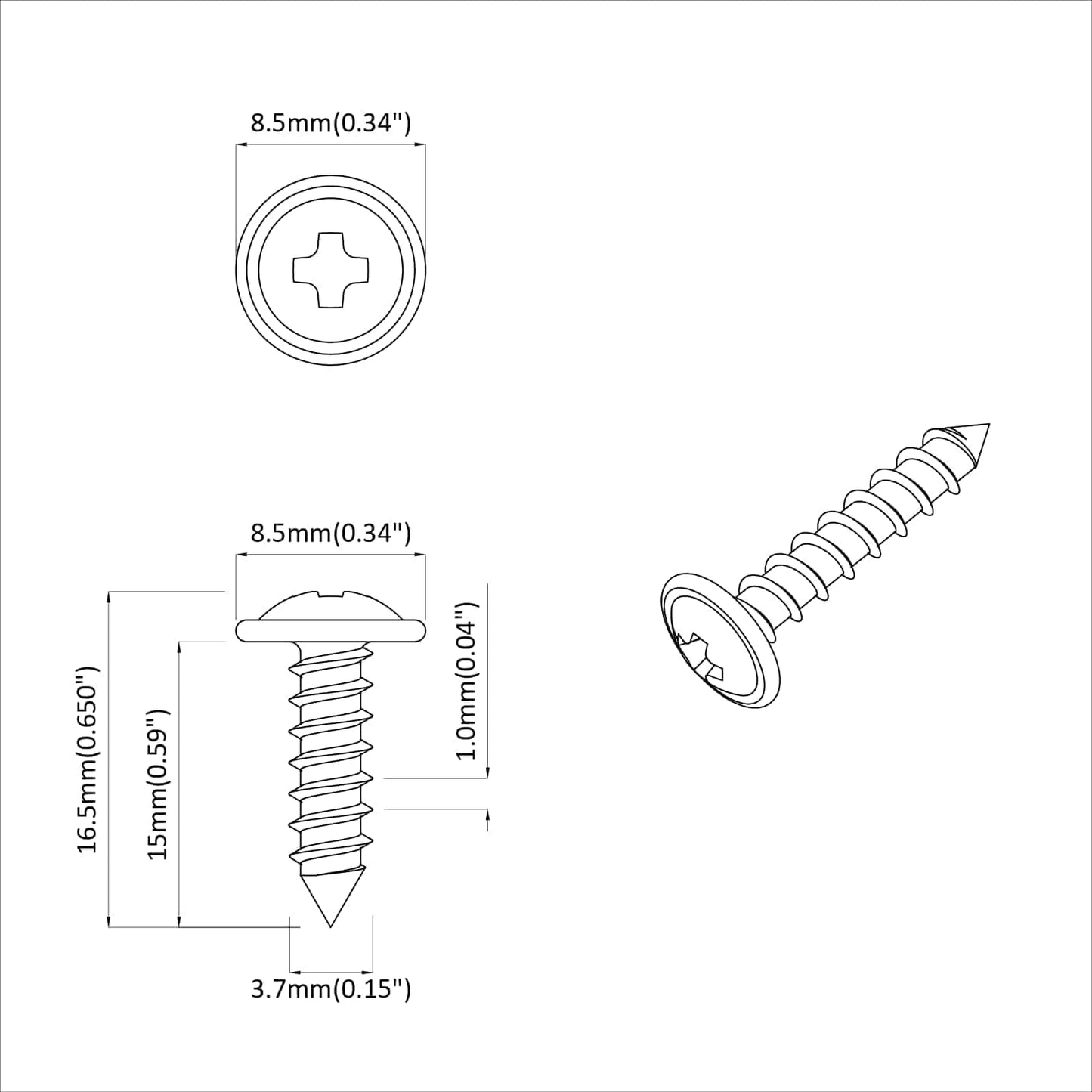 Screw 12 pcs Silver M4 x 16 mm Steel