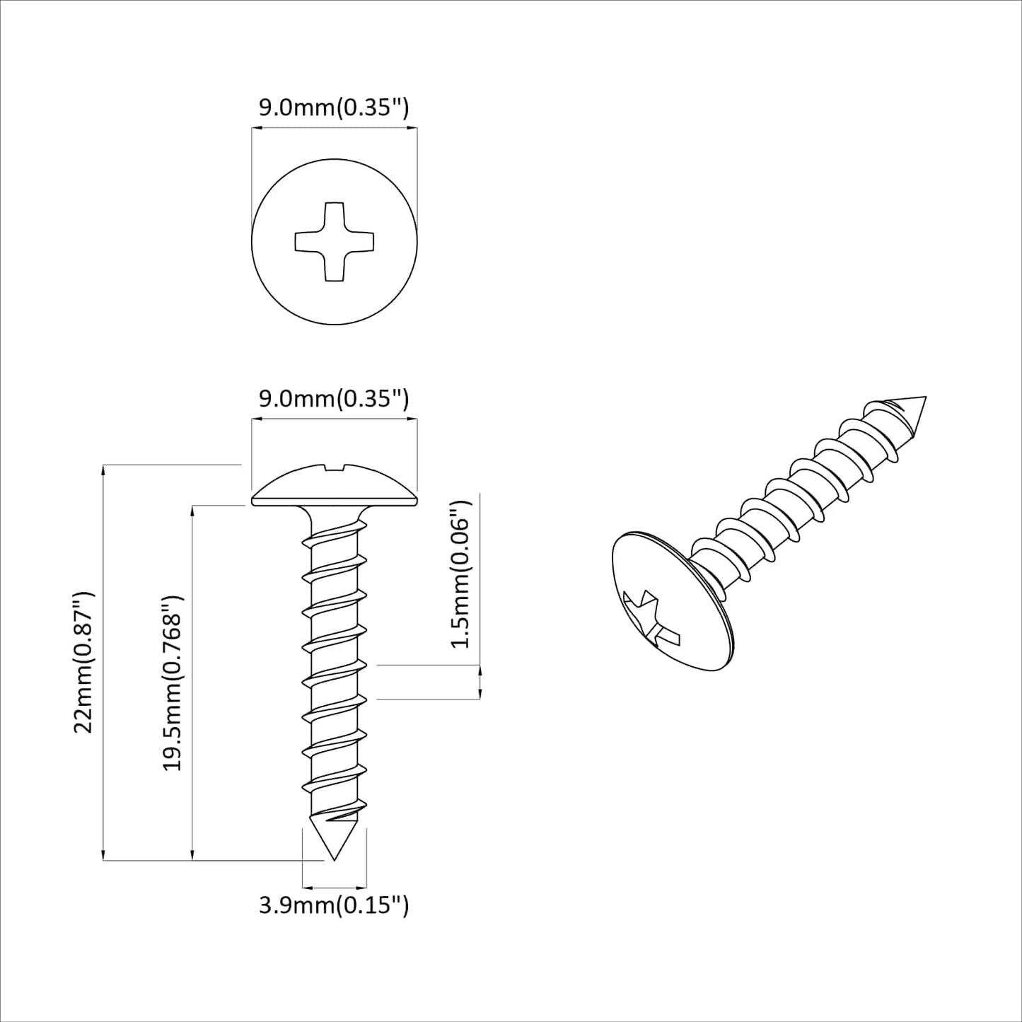 Wood Screws 2 pcs Silver M4 x 20 mm Steel