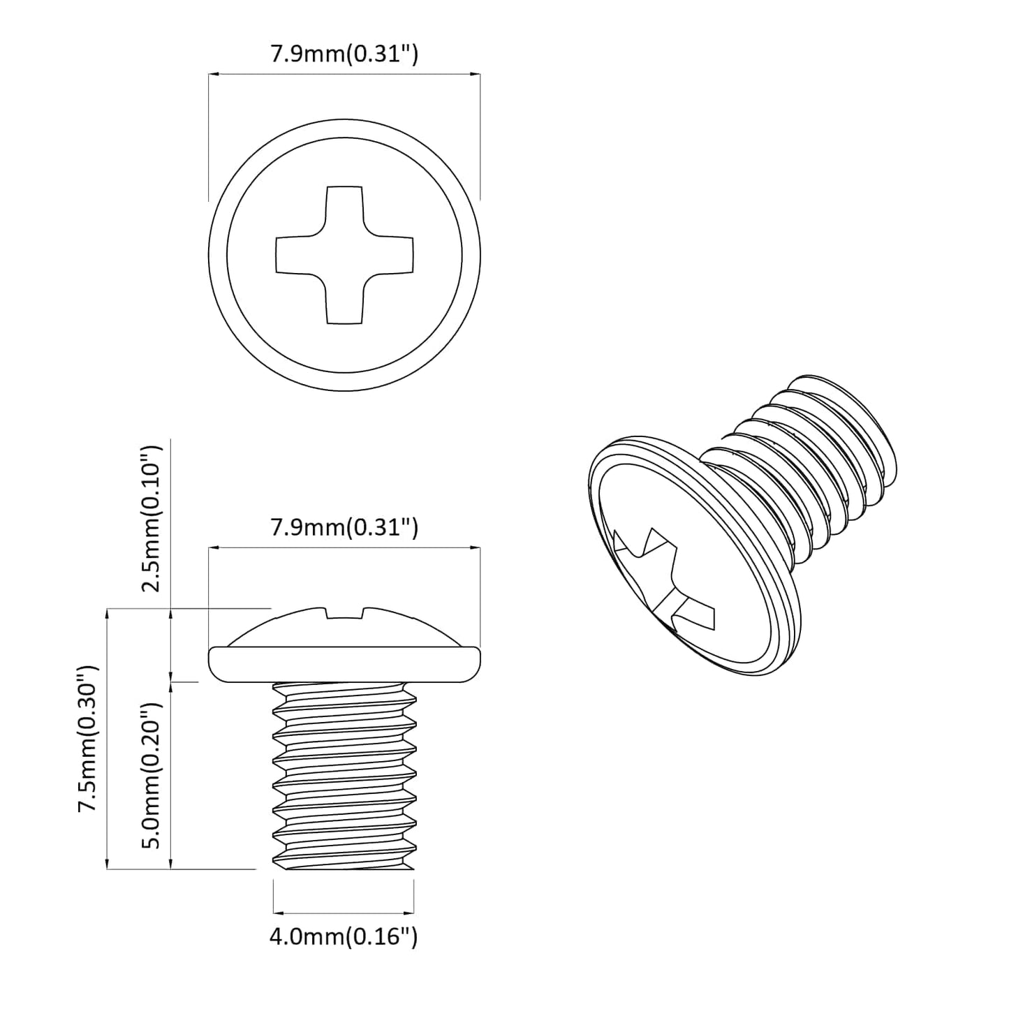 Lock Screws 2 pcs Silver M4 x 5 mm Iron