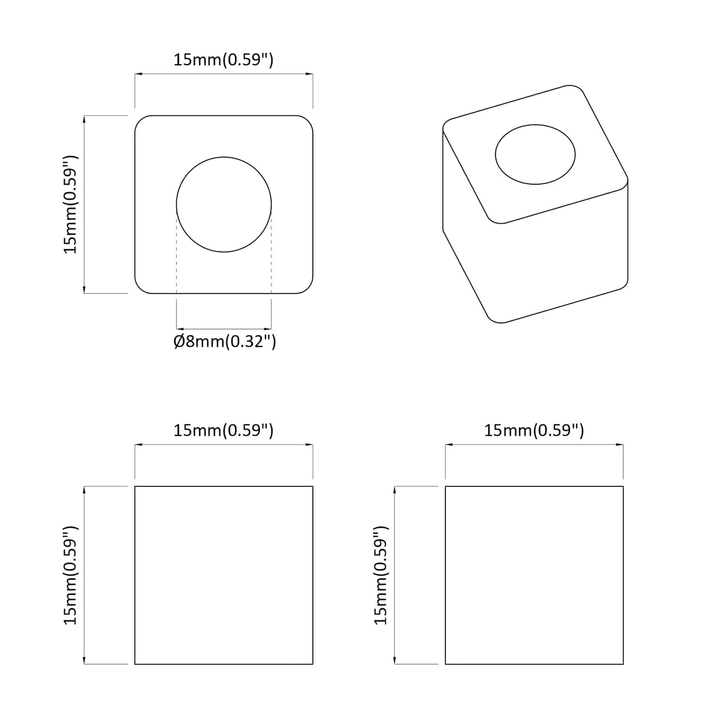 Drawer Holder 12 pcs Black 15 x 15 x 15mm PP Copolymer