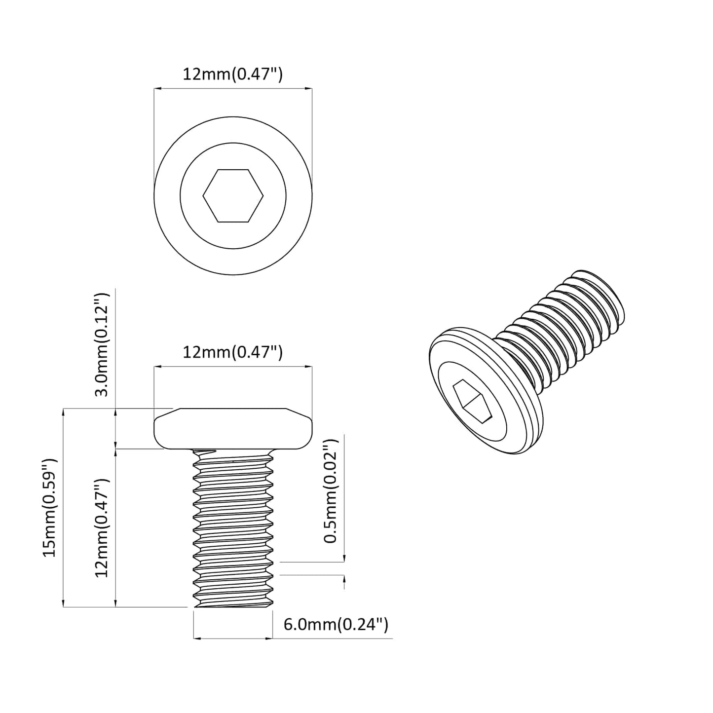 Lock Screw Plain 12 pcs Silver M6 x 12 mm Steel