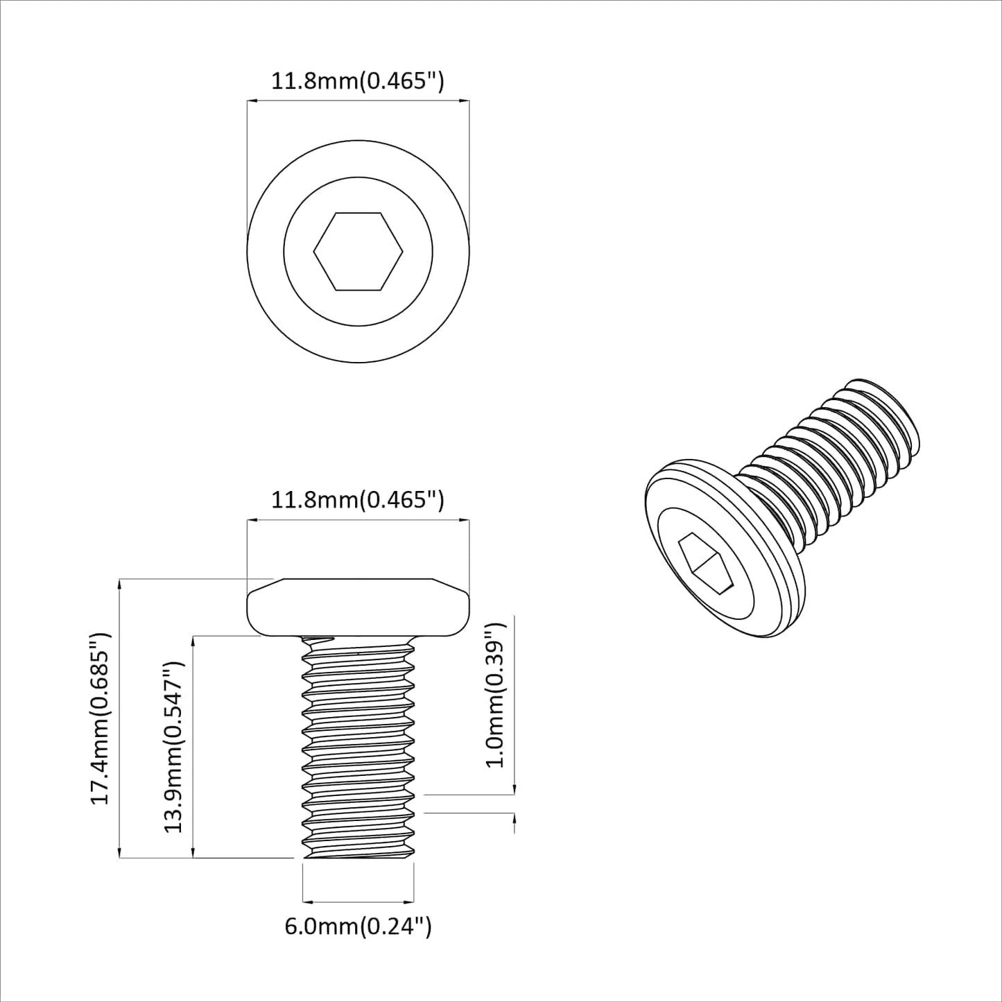Head Lock Screw 2 pcs Silver M6 x 15 mm Steel