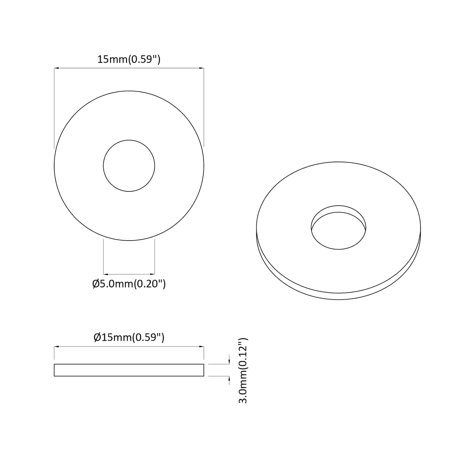 suitable for Flat Washer 2 pcs Black ∅15 x 3 mm PVC Copolymer