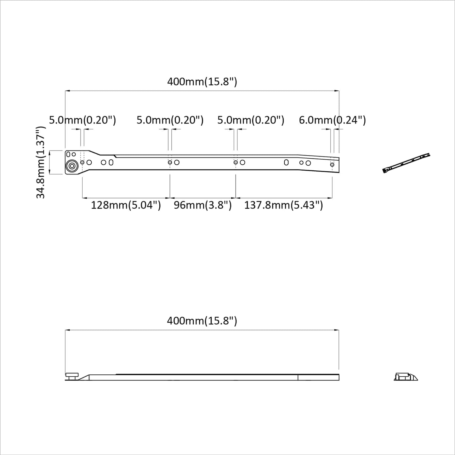 Drawer Slide 2 pcs White 400 mm Steel