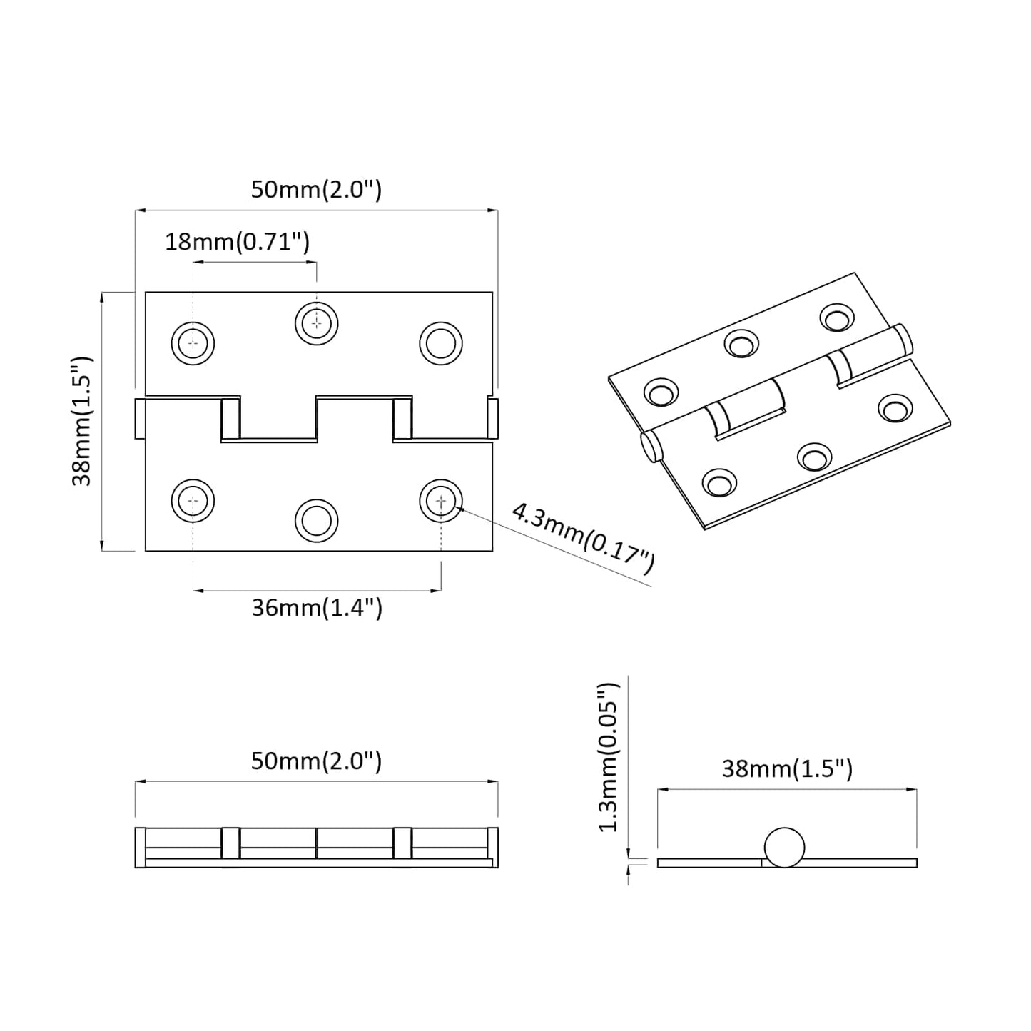 Hinge 720 pcs Silver 50 x 38 x 1.3 mm Steel