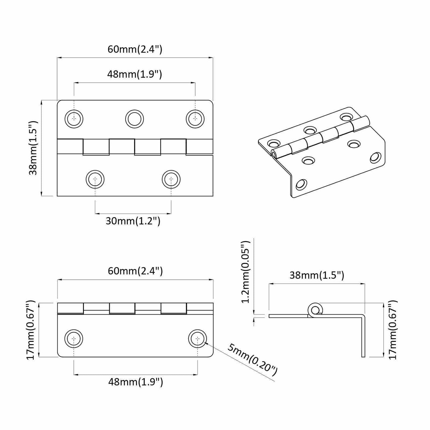 Hinge 537 pcs Black 38 x 17 x 60 mm Iron