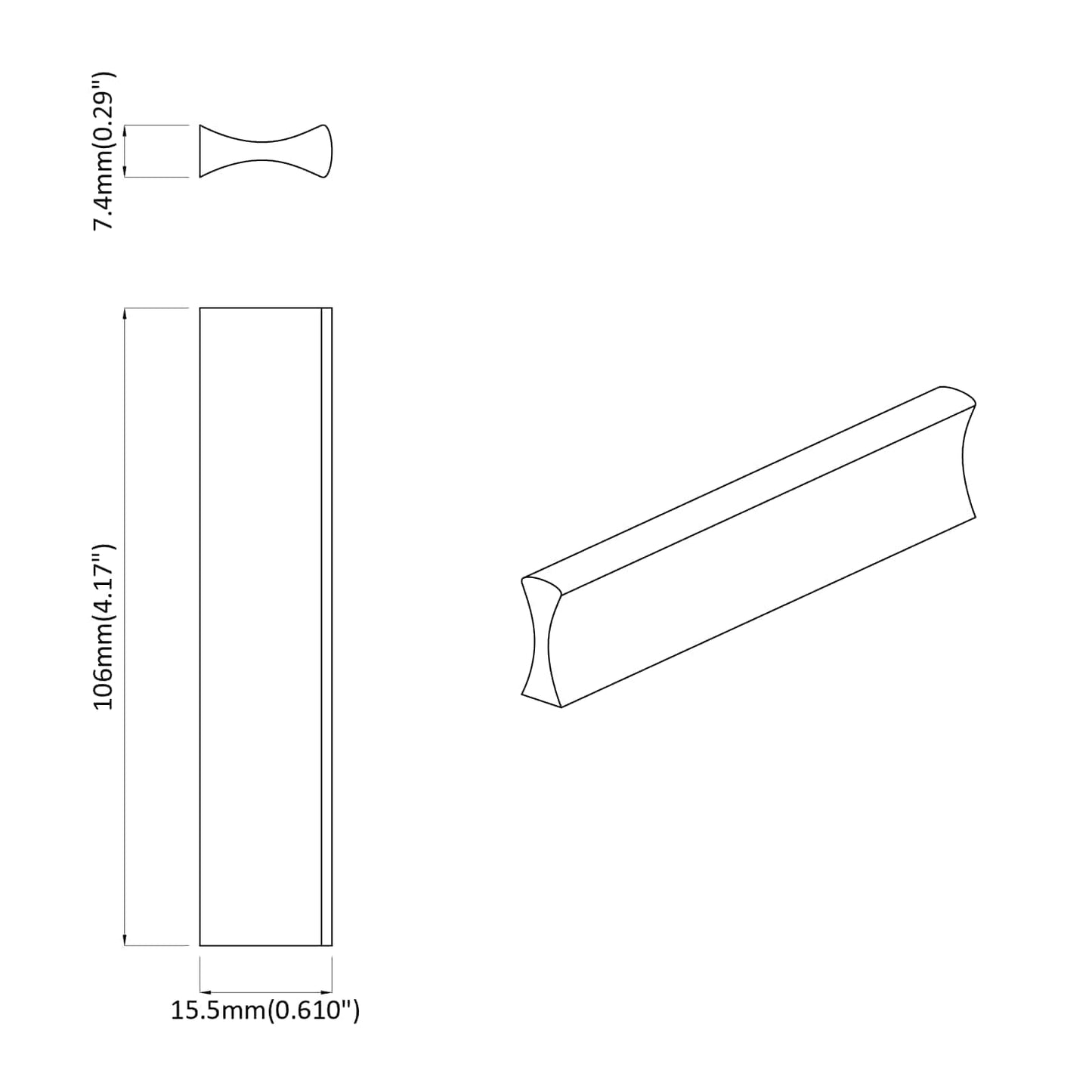 Handle 973 pcs Black 106 x 7.4 x 15.5 mm Aluminium