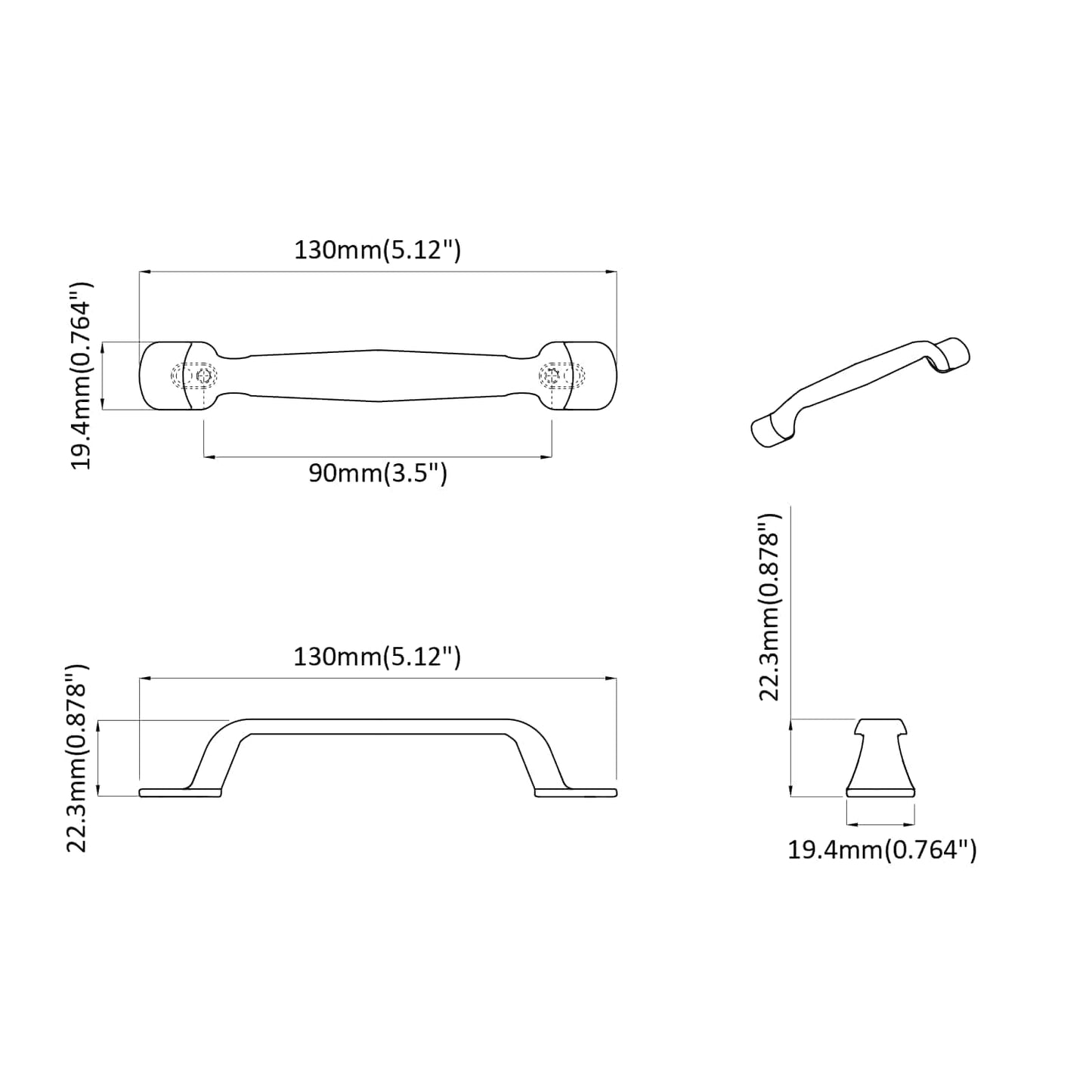 Furniture Handle 250 pcs Black 130 x 19.4 x 22.3 mm Aluminium