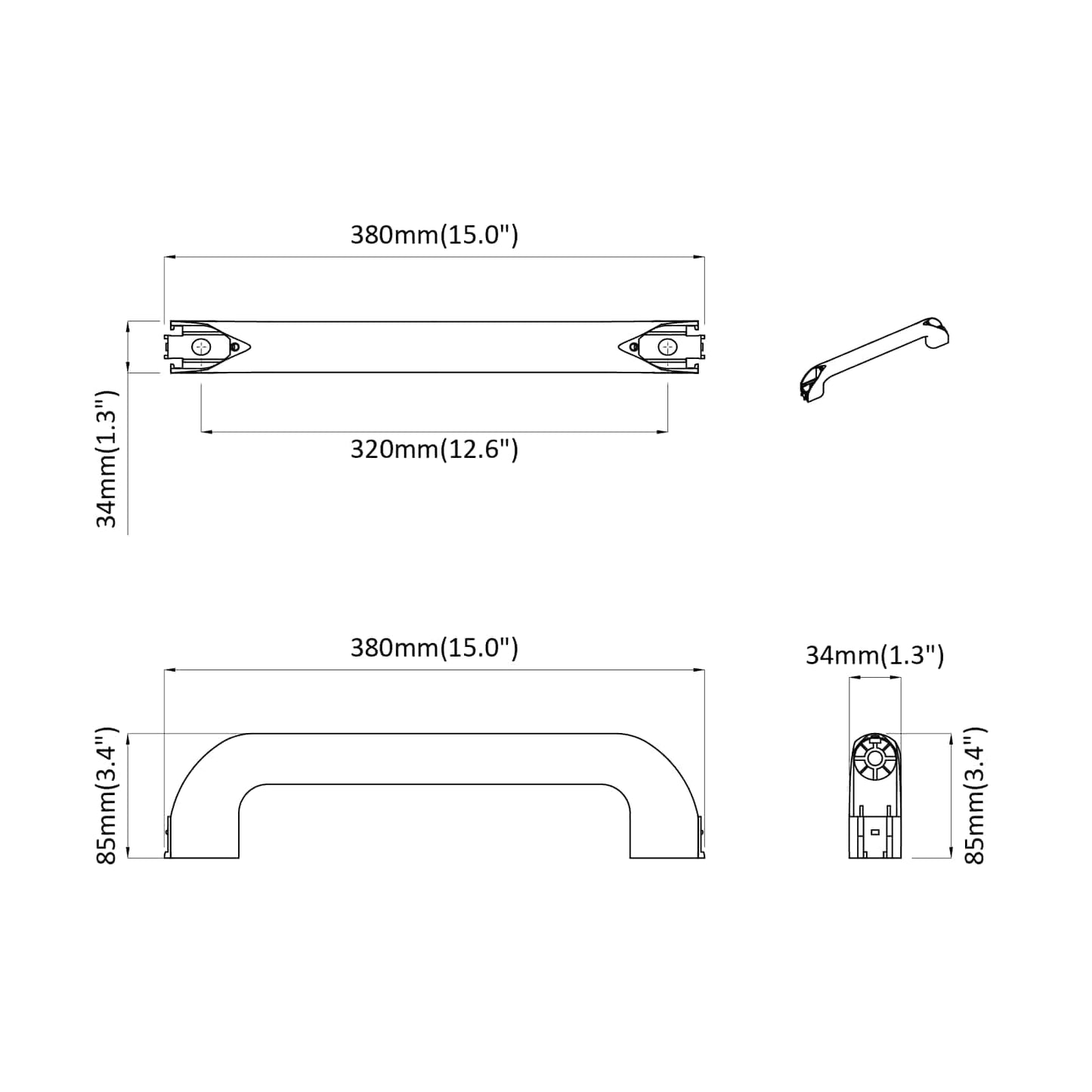 Handle Plain 12 pcs Black 380 x 34 x 85 mm Aluminium and PP