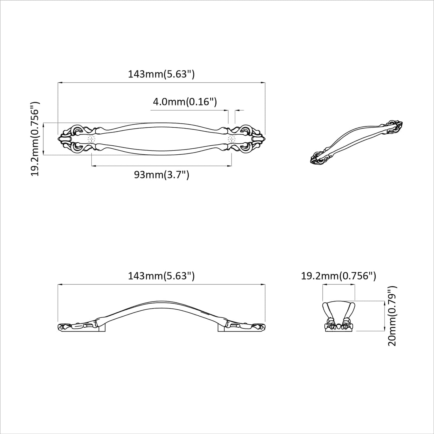 Handle 968 pcs Black Zinc Alloy