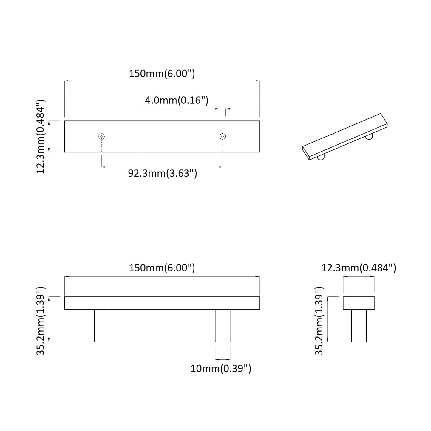 Cabinet Handle 2 pcs Black 150 x 12.3 x 35.2 mm Stainless Steel
