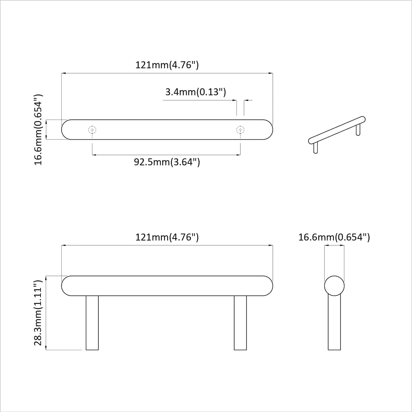 Cabinet Handle 2 pcs Black 121 x 16.6 x 28.3 mm Iron