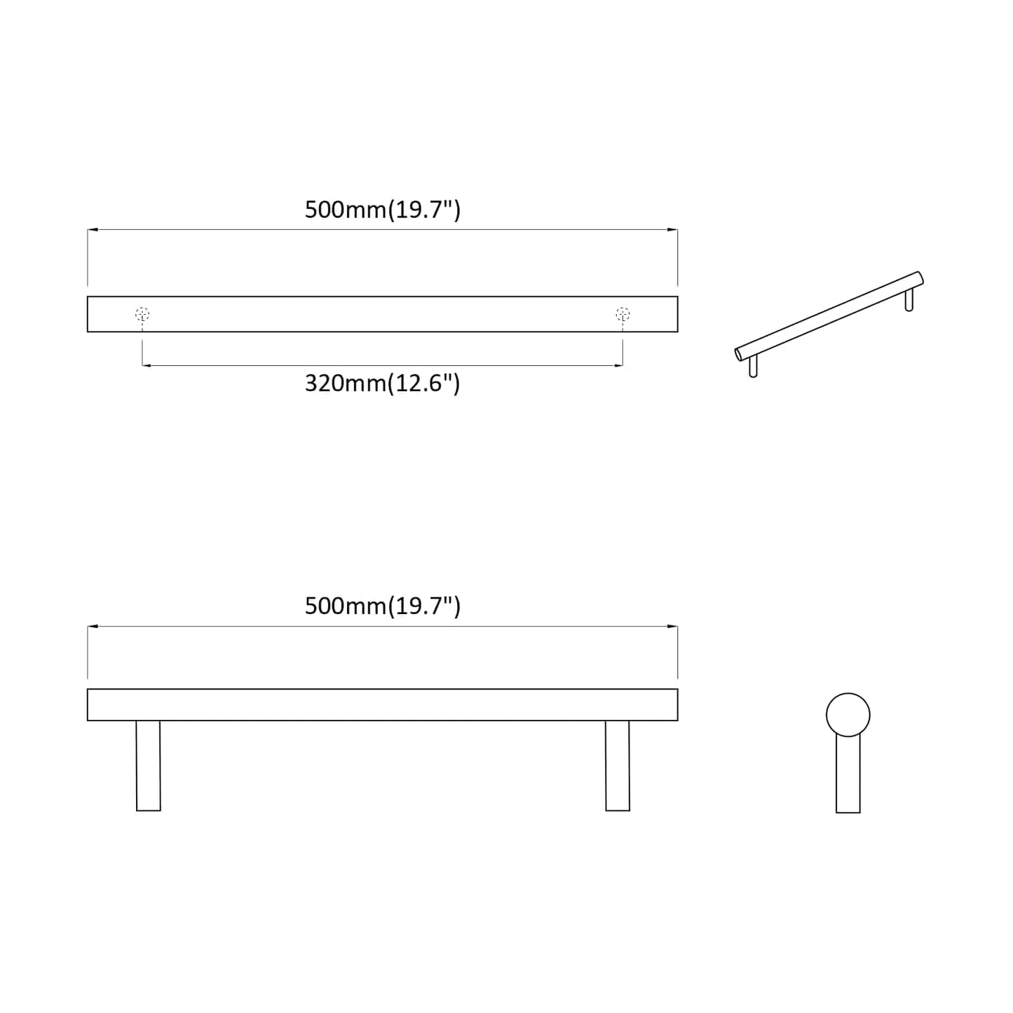 Handle 2 pcs Silver 500 mm Steel