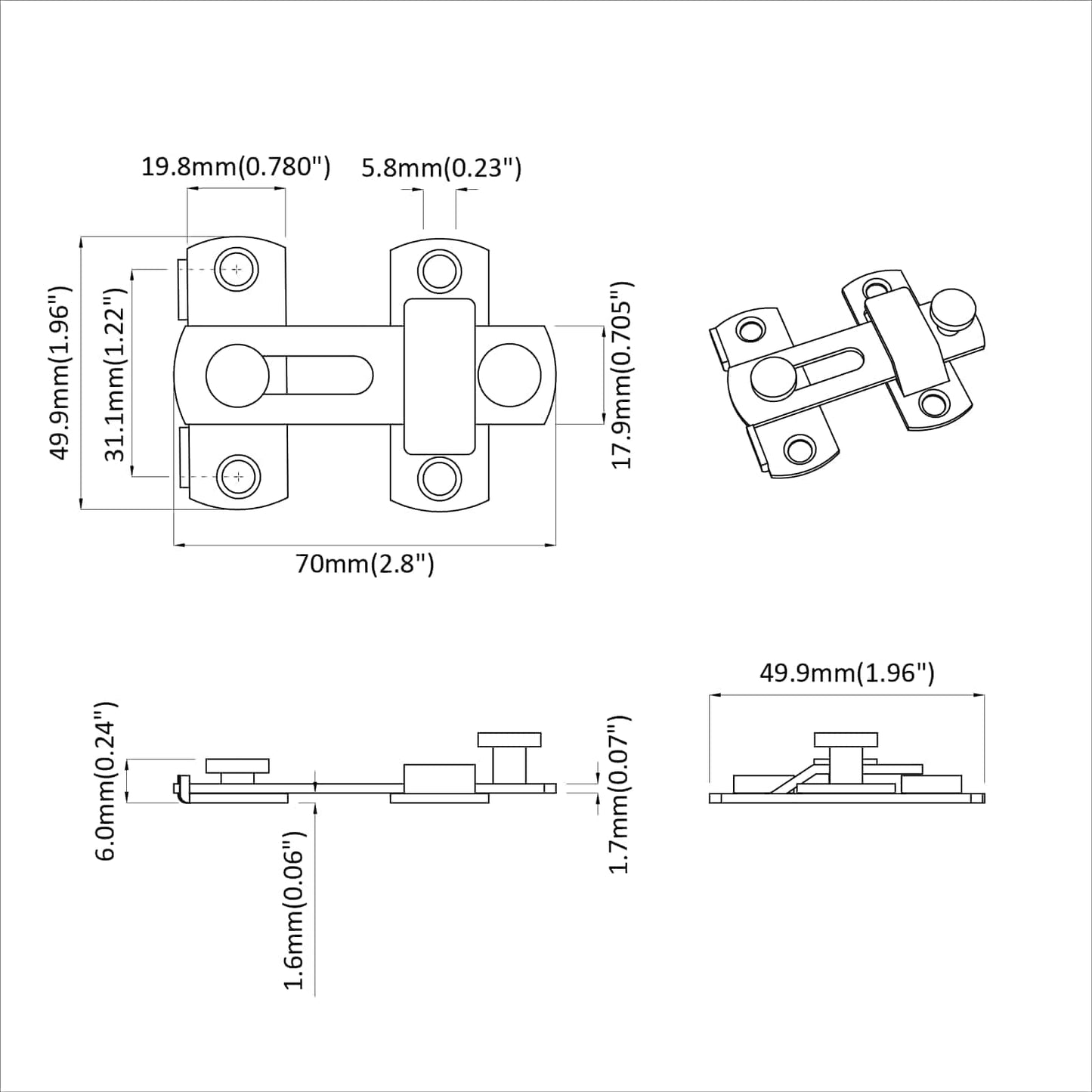 Door Latch 2 pcs Silver 70 x 8 mm Steel