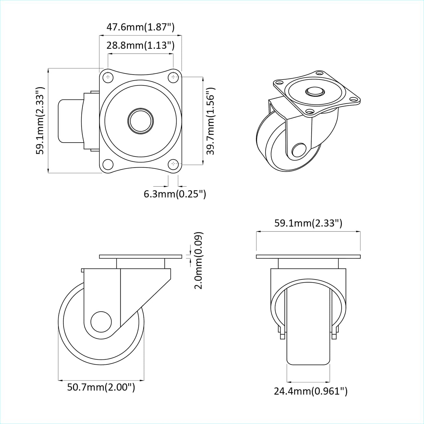 Swivel Castor 12 pcs Silver 60 x 60 x 50 mm Iron and nylon