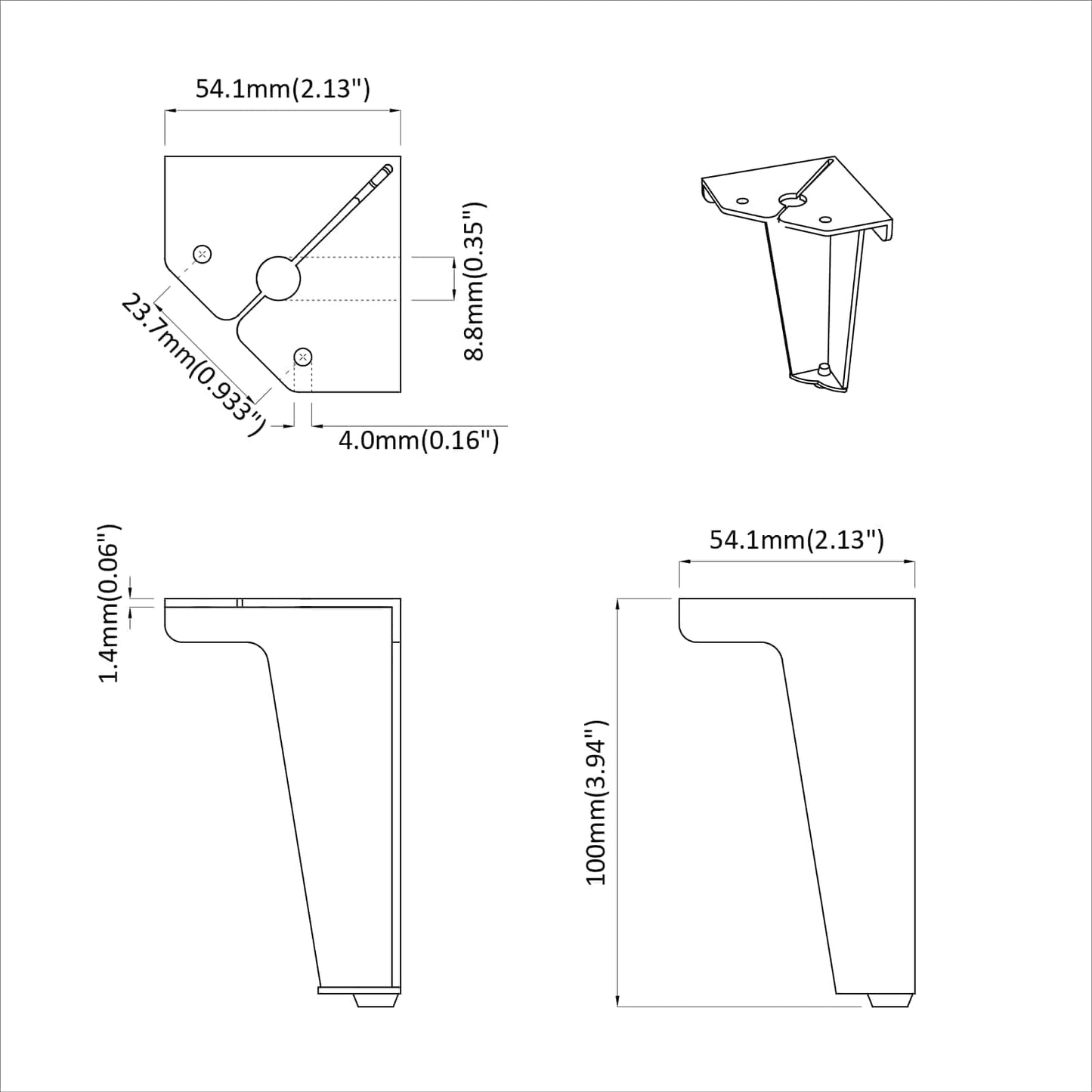 Furniture Feet 2 pcs Black 54.1 x 54.1 x 100 mm Iron